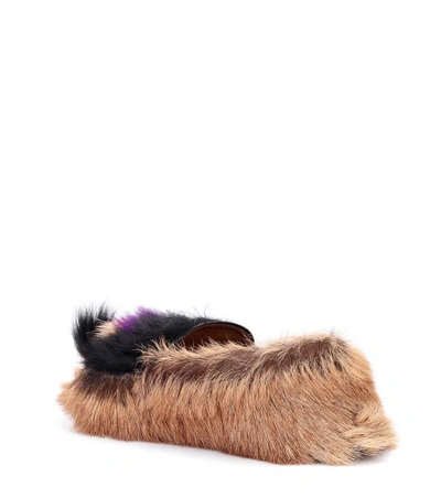 Shop Prada Calf Hair Loafers In Brown