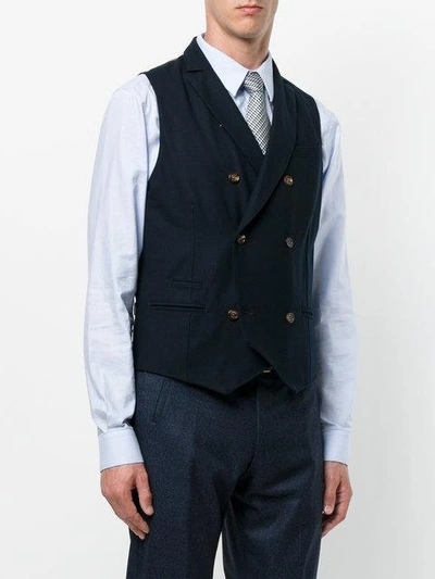 Shop Eleventy Double Breasted Waistcoat - Blue