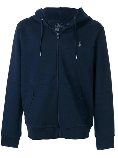 Shop Polo Ralph Lauren Zipped Hooded Sweater In Blue