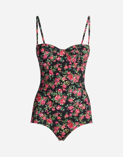 Dolce & Gabbana Printed Balconette One-piece Swimsuit In Multicolor
