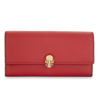 Shop Alexander Mcqueen Continental Leather Skull Wallet In Red Gold