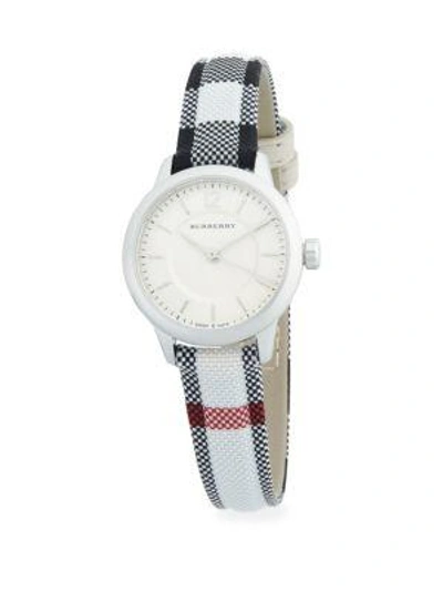 Shop Burberry Stainless Steel & Check Strap Watch/25mm In Silver