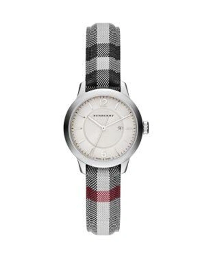 Shop Burberry Diamond, Stainless Steel & Leather Strap Watch In Grey
