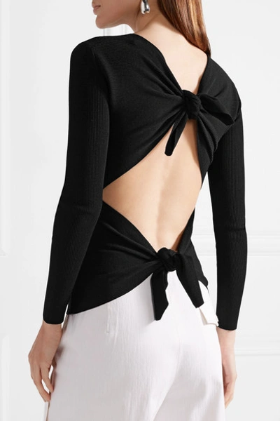 Shop Helmut Lang Tie-back Ribbed Stretch-knit Top In Black