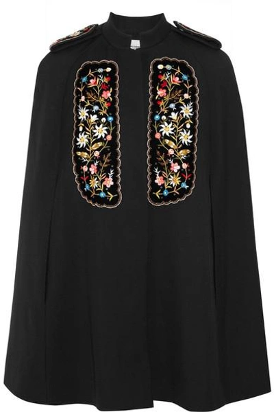 Shop Vilshenko Eugenia Embroidered Velvet-paneled Twill Cape In Black