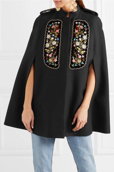 Shop Vilshenko Eugenia Embroidered Velvet-paneled Twill Cape In Black