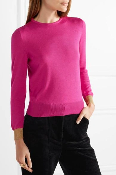 Shop Gucci Embellished Cashmere And Silk-blend Sweater In Fuchsia