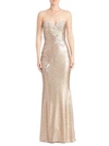 MARCHESA STRAPLESS SEQUINED LONG GOWN,0400093811332