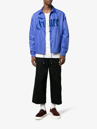 Shop Facetasm Face Printed Coach Jacket In Blue
