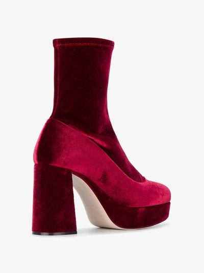Shop Miu Miu Burgundy Velvet 100 Platform Sock Boots In Red