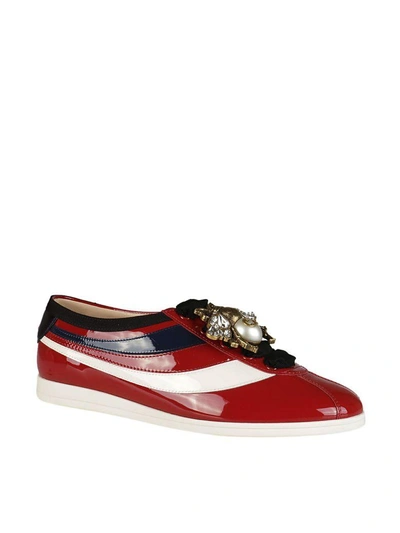 Shop Gucci Embellished Sneakers In Rosso