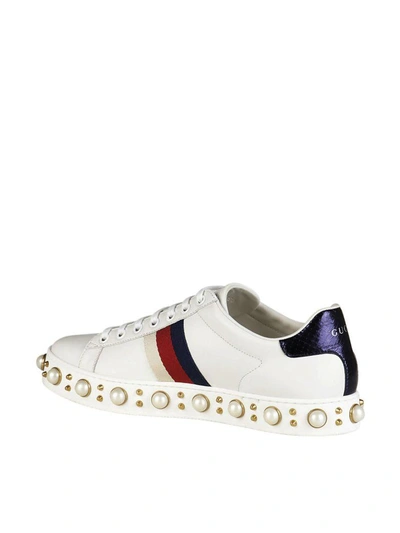 Shop Gucci Ace Studded Low Top Sneakers In Bianco