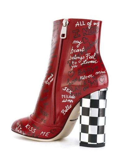 Shop Dolce & Gabbana Red Leather Graffiti 120 Ankle Boots