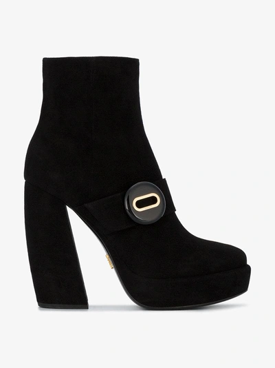 Shop Prada Black Buttoned 65 Suede Ankle Boots