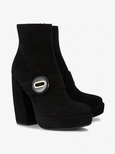 Shop Prada Black Buttoned 65 Suede Ankle Boots