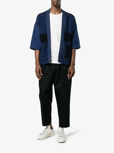 Shop Curieux Ripple Noragi Kimono Cardigan In Blue