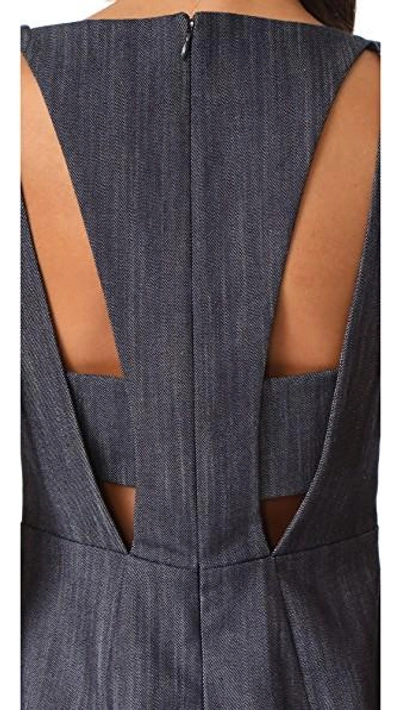 Shop Adam Lippes V Neck Denim Dress In Indigo Multi