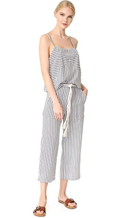 Shop Jenni Kayne Drawstring Crop Pants In Ivory/black/blue