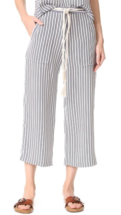 Shop Jenni Kayne Drawstring Crop Pants In Ivory/black/blue