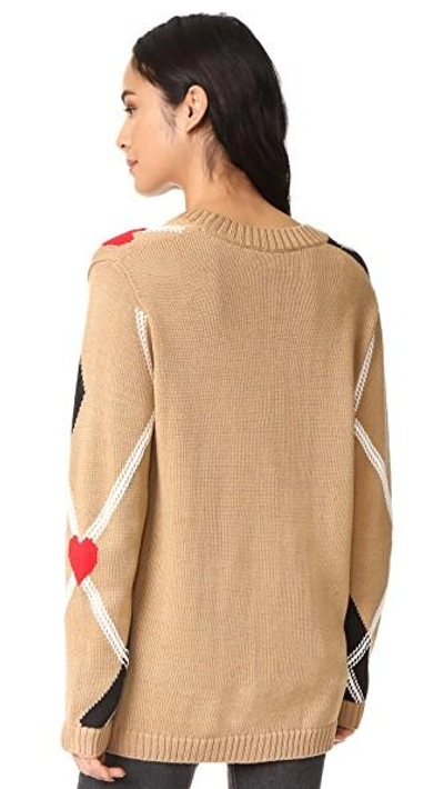 Shop Msgm Argyle Cardigan In Camel