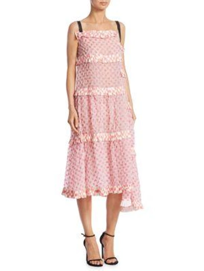 Shop Loewe Patchwork Waffle Cotton Dress In White-pink