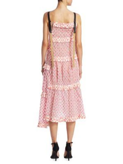 Shop Loewe Patchwork Waffle Cotton Dress In White-pink