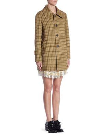 Shop Marc Jacobs Tech Fur And Leather-trim Houndstooth Coat In Mustard Print