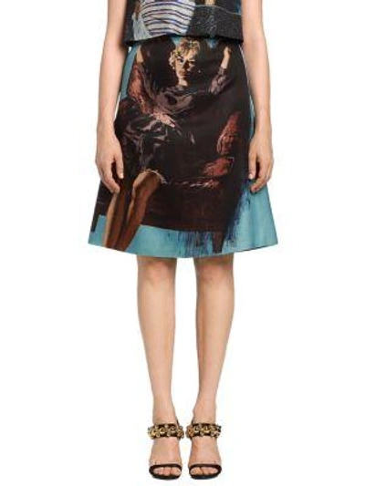 Shop Prada Mikado Poster Girl A-line Skirt In Turquoise Multi