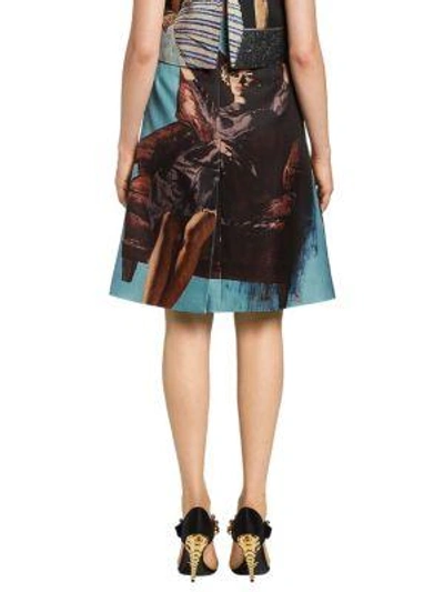 Shop Prada Mikado Poster Girl A-line Skirt In Turquoise Multi