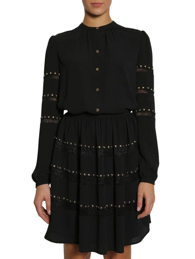 Shop Michael Michael Kors Shirt With Lace And Studs Insert In Nero