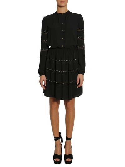 Shop Michael Michael Kors Shirt With Lace And Studs Insert In Nero