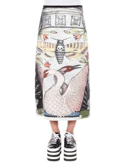Shop Gucci Printed Silk Satin Skirt In Multicolor
