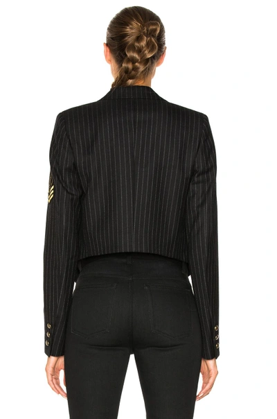 Shop Saint Laurent Pinstripe Military Jacket In Black,stripes