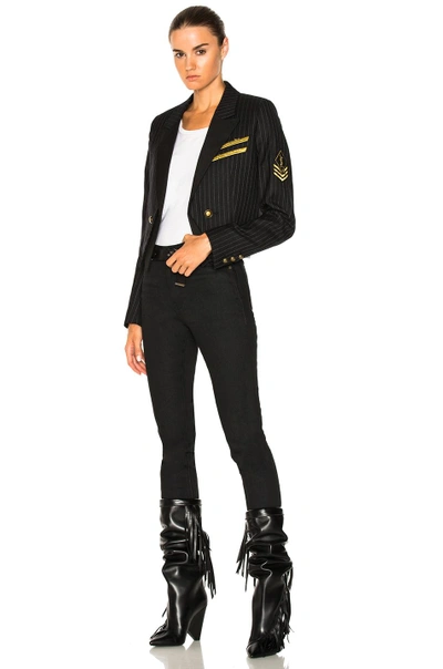 Shop Saint Laurent Pinstripe Military Jacket In Black,stripes