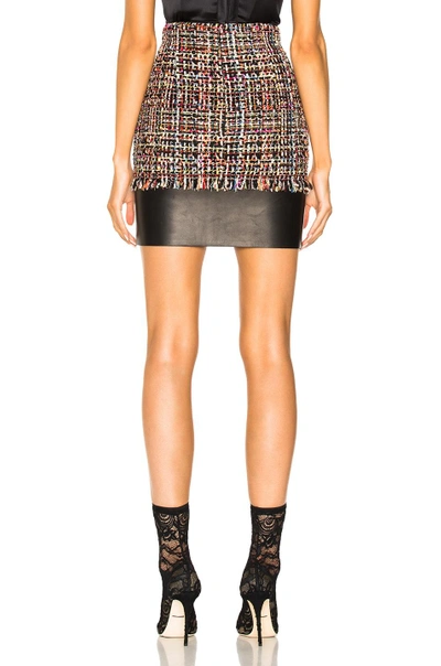 Shop Alexander Mcqueen Leather Trim Tweed Mini Skirt In Black,red