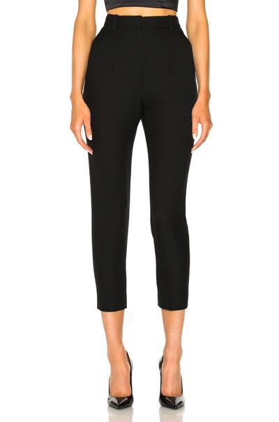 Shop Alexander Mcqueen Light Wool Silk High Waisted Cigarette Trousers In Black