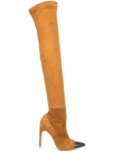 Shop Givenchy Contrast Toe Thigh High Boots In Brown