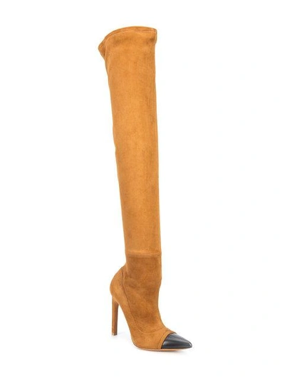 Shop Givenchy Contrast Toe Thigh High Boots In Brown