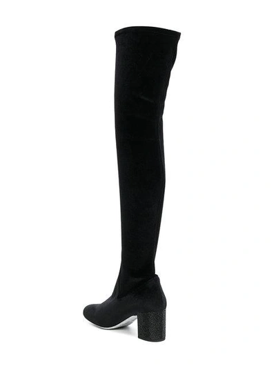 Shop René Caovilla Studded Thigh Length Boots In Black