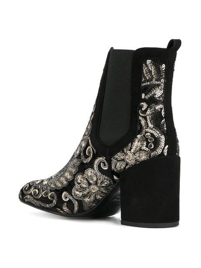 Shop Stuart Weitzman Floral Sequin Heeled Booties - Black