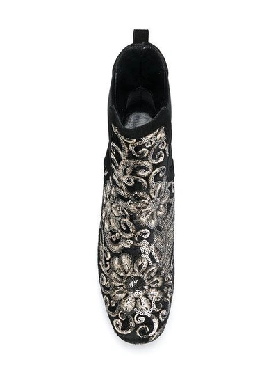 Shop Stuart Weitzman Floral Sequin Heeled Booties - Black