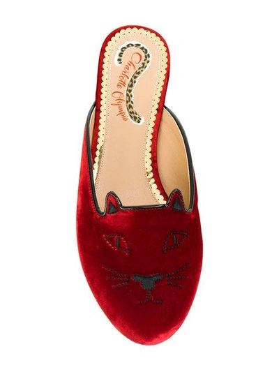 Shop Charlotte Olympia Kitty Slippers In Red