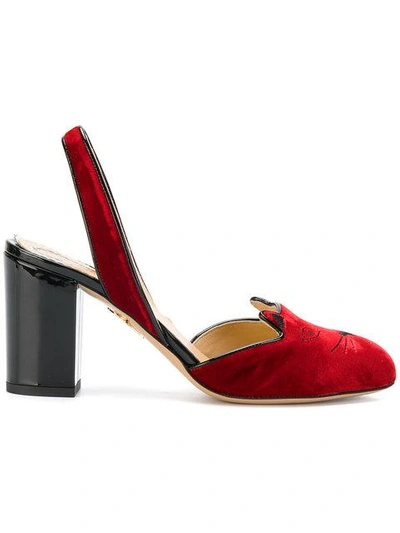 Shop Charlotte Olympia Kitty Slingback Heels In Red