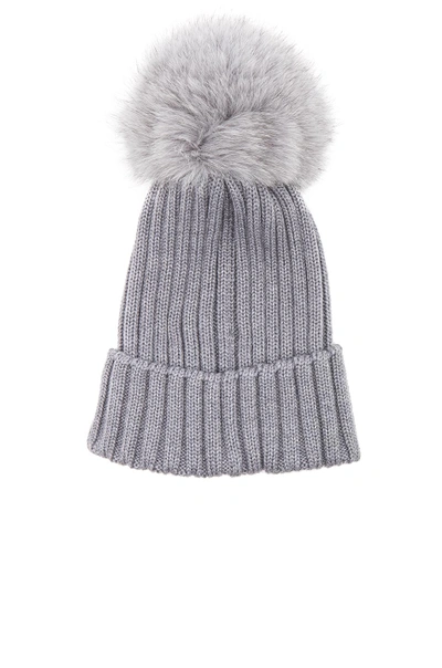 Shop Moncler Berretto Beanie With Fox Fur Pom In Gray