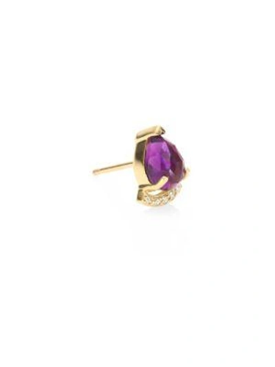 Shop Phyne By Paige Novick Powerful Pretty Things Diamond & Amethyst Single Stud Earring In Yellow Gold