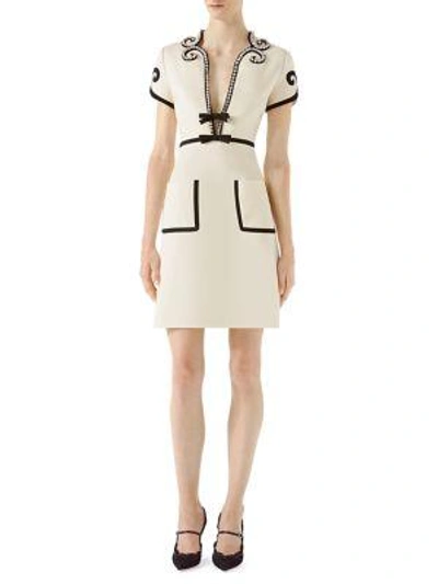 Gucci Crystal-trim Jersey V-neck Dress In Multi White | ModeSens