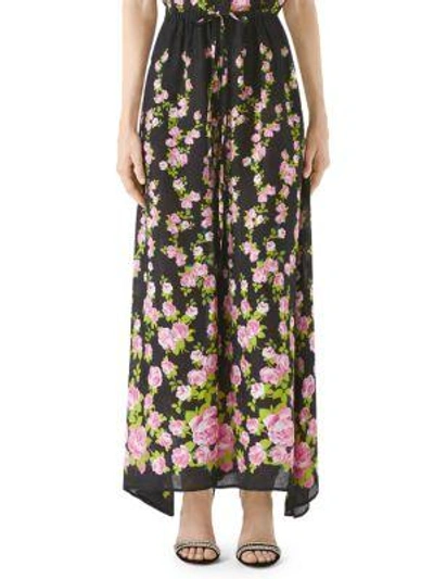Shop Gucci Jacquard Floral Pajama Pants In Black Rose