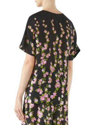 Shop Gucci Silk Jacquard Short Sleeve Blouse In Black Rose