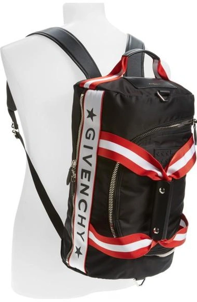 Shop Givenchy Duffel Backpack In Blk/ Wht/ Red