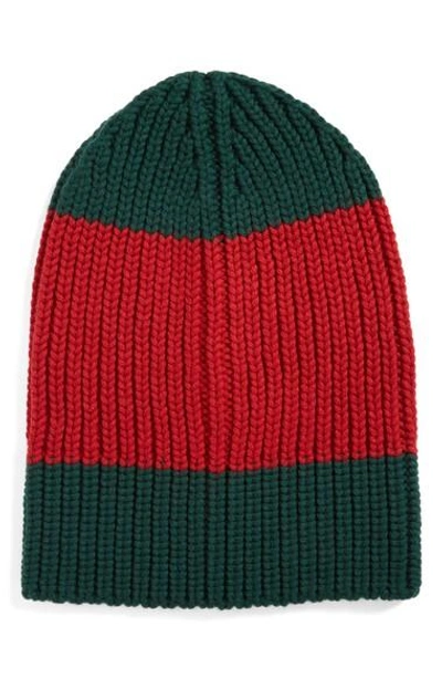 Shop Gucci Colorblock Wool Knit Cap In Red/ Green